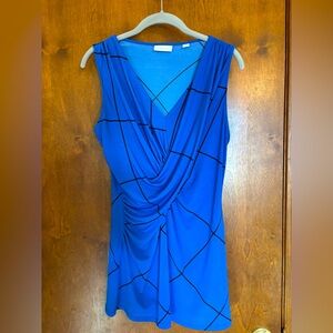New York & Company Blue Sleeveless Draped Top
